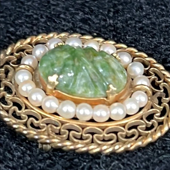 Rare WINARD Vintage Elegant Jade and Pearl Brooch/Pendant - Picture 9 of 9